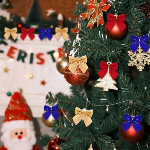90 Pcs Christmas Tree Bows, Fengek 2.36 Inch Mini Ribbon Bows Ornaments for Christmas Decoration Gift Wrap Supplies, Multicolor A in Kuwait