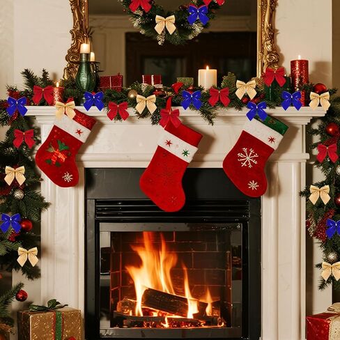 90 Pcs Christmas Tree Bows, Fengek 2.36 Inch Mini Ribbon Bows Ornaments for Christmas Decoration Gift Wrap Supplies, Multicolor A in Kuwait