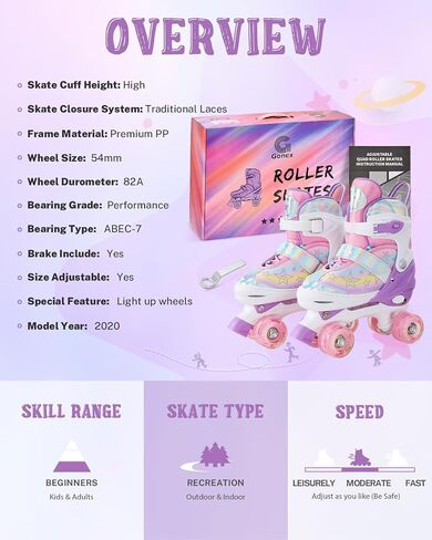 Gonex Roller Skates for Girls Kids Boys Women with Light up Wheels and Adjustable Sizes for Indoor Outdoor in Kuwait