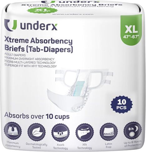 حفاضات داخلية للكبار للاستعمال مرة واحدة من UnderX - ملابس داخلية شديدة الامتصاص لسلس البول، ملاءمة فائقة مع تقنية Xfit، راحة طوال الليل، حماية من التسرب وحفاضات خالية من اللاتكس (متوسط، 20 قطعة) in Saudi Arabia