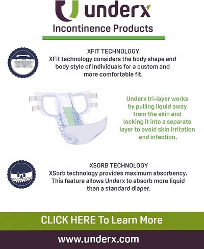 حفاضات داخلية للكبار للاستعمال مرة واحدة من UnderX - ملابس داخلية شديدة الامتصاص لسلس البول، ملاءمة فائقة مع تقنية Xfit، راحة طوال الليل، حماية من التسرب وحفاضات خالية من اللاتكس (متوسط، 20 قطعة) in Saudi Arabia