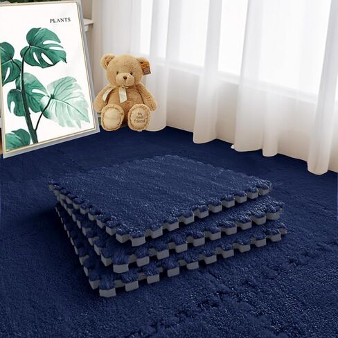 16pcs 0.6" Thickened Interlocking Tile Mats,Fluffy Shaggy Soft EVA Foam Area Rug for Living Room & Bedroom,Non-Slip Protective Floor Carpet Play Mat Kids Baby Dorm Home Decor (11.8ft, Pink) in Kuwait
