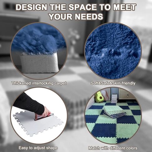 16pcs 0.6" Thickened Interlocking Tile Mats,Fluffy Shaggy Soft EVA Foam Area Rug for Living Room & Bedroom,Non-Slip Protective Floor Carpet Play Mat Kids Baby Dorm Home Decor (11.8ft, Pink) in Kuwait
