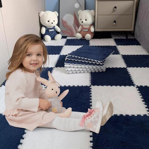 16pcs 0.6" Thickened Interlocking Tile Mats,Fluffy Shaggy Soft EVA Foam Area Rug for Living Room & Bedroom,Non-Slip Protective Floor Carpet Play Mat Kids Baby Dorm Home Decor (11.8ft, Pink) in Kuwait
