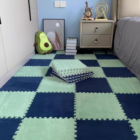 16pcs 0.6" Thickened Interlocking Tile Mats,Fluffy Shaggy Soft EVA Foam Area Rug for Living Room & Bedroom,Non-Slip Protective Floor Carpet Play Mat Kids Baby Dorm Home Decor (11.8ft, Pink) in Kuwait
