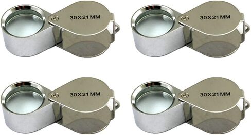 8 Pcs Mini 30X 21mm Jeweler Jeweler's Jewelry Loupe Magnifier Magnifying Glass Silver w/ Box in Kuwait