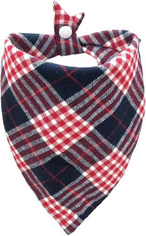 Beige & Navy Plaid Cotton Dog Bandana - وشاح ثلاثي قابل للتعديل للحيوانات الأليفة الأولاد والبنات ، ناعمة وأنيقة ، متوسطة in Saudi Arabia