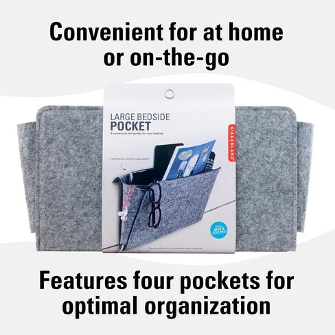 علبة جيب بجانب السرير باللون الرمادي من Kikkerland، وحدة تخزين كبيرة للجيب، منظم للهاتف عن بعد للمجلات، جيب حقيبة تخزين للسرير، رمادي in Kuwait