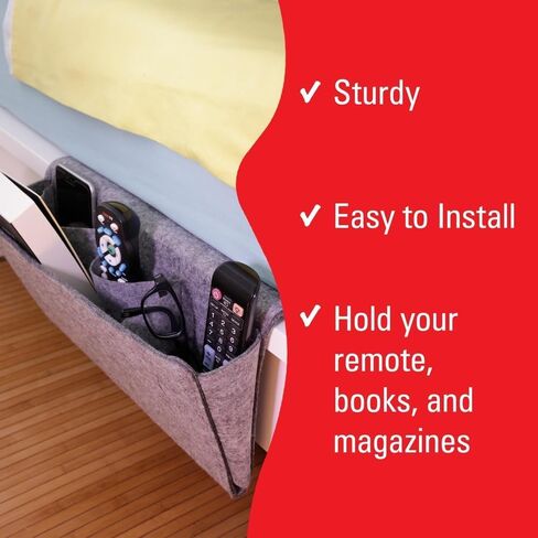 علبة جيب بجانب السرير باللون الرمادي من Kikkerland، وحدة تخزين كبيرة للجيب، منظم للهاتف عن بعد للمجلات، جيب حقيبة تخزين للسرير، رمادي in Kuwait