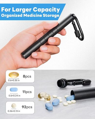 تيسور حافظة حبوب الدواء بسلسلة مفاتيح، منظم حبوب صغير من التيتانيوم، حامل حبوب مقاوم للماء، حاوية حبوب دواء اي دي سي، انبوب معدني للتخييم والسفر للرجال والنساء (حاوية حبوب صغيرة بلون اسود) in Kuwait
