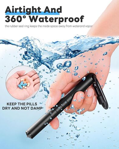 تيسور حافظة حبوب الدواء بسلسلة مفاتيح، منظم حبوب صغير من التيتانيوم، حامل حبوب مقاوم للماء، حاوية حبوب دواء اي دي سي، انبوب معدني للتخييم والسفر للرجال والنساء (حاوية حبوب صغيرة بلون اسود) in Kuwait