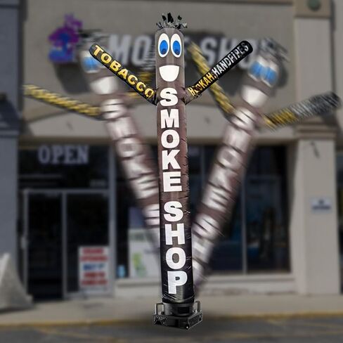 10 أقدام طويل القامة متجر الدخان الهواء نفخ Tubeman راقص الشيشة أنابيب اليد الرقص بطريقة مثالية الحصول على العلامة التجارية التجارية لاحظت أنبوب الدمى الرجل متوافق مع 12 "قطر الفيلكرو جبل دون منفاخ أسود (10 قدم) in Kuwait