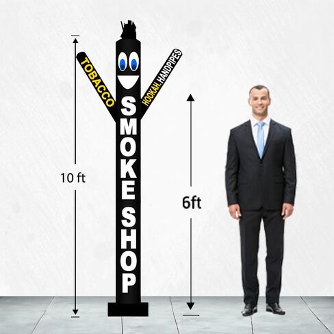 10 أقدام طويل القامة متجر الدخان الهواء نفخ Tubeman راقص الشيشة أنابيب اليد الرقص بطريقة مثالية الحصول على العلامة التجارية التجارية لاحظت أنبوب الدمى الرجل متوافق مع 12 "قطر الفيلكرو جبل دون منفاخ أسود (10 قدم) in Kuwait