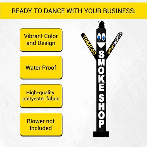 10 أقدام طويل القامة متجر الدخان الهواء نفخ Tubeman راقص الشيشة أنابيب اليد الرقص بطريقة مثالية الحصول على العلامة التجارية التجارية لاحظت أنبوب الدمى الرجل متوافق مع 12 "قطر الفيلكرو جبل دون منفاخ أسود (10 قدم) in Kuwait