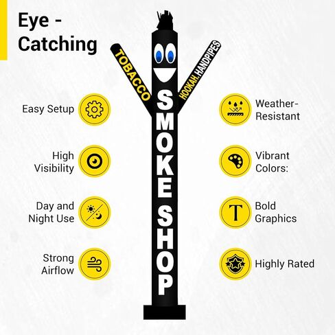 10 أقدام طويل القامة متجر الدخان الهواء نفخ Tubeman راقص الشيشة أنابيب اليد الرقص بطريقة مثالية الحصول على العلامة التجارية التجارية لاحظت أنبوب الدمى الرجل متوافق مع 12 "قطر الفيلكرو جبل دون منفاخ أسود (10 قدم) in Kuwait