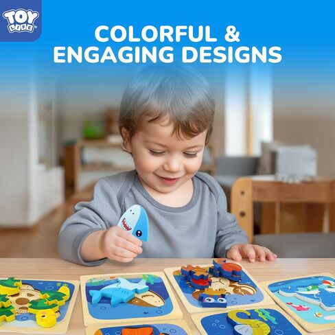 TOY Life Wooden Puzzles for Toddlers 1-3, 7 Pack Dinosaur Puzzle for Kid Age 1-3, Dinosaur Toys for Kids, Montessori Toys for Kids Birthday Gifts for 1 2 3 + Year Old Boys Girls in Saudi Arabia