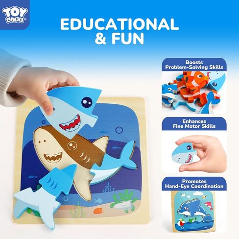 TOY Life Wooden Puzzles for Toddlers 1-3, 7 Pack Dinosaur Puzzle for Kid Age 1-3, Dinosaur Toys for Kids, Montessori Toys for Kids Birthday Gifts for 1 2 3 + Year Old Boys Girls in Saudi Arabia