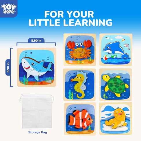 TOY Life Wooden Puzzles for Toddlers 1-3, 7 Pack Dinosaur Puzzle for Kid Age 1-3, Dinosaur Toys for Kids, Montessori Toys for Kids Birthday Gifts for 1 2 3 + Year Old Boys Girls in Saudi Arabia
