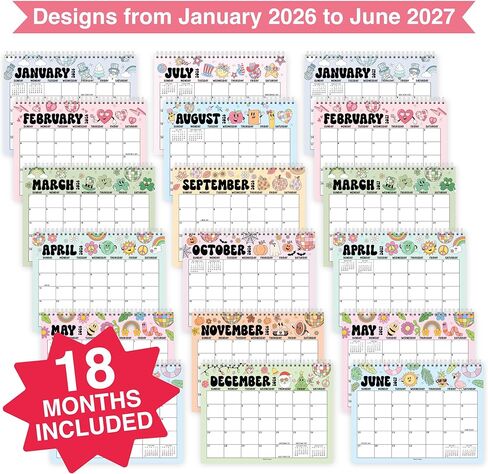 تقويم المكتب الصغير 2026-2027 - تقويم المكتب الدائم 2026 ، 18 شهرًا تقويمًا من يناير 2026 إلى يونيو 2027 ، مخطط سطح مكتب الطباعة للمنزل ، المدرسة ، المكتب in Kuwait