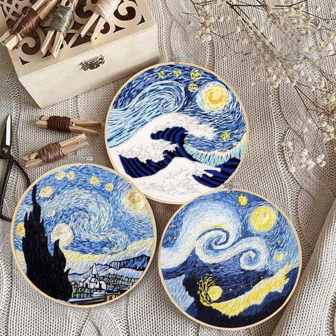 Santune 4 Pack Embroidery Kit for Beginners,Needlepoint Cross Stitch Kits for Adults,Needle Point Sets with Bee Flower Pattern Stitch Video Tutorial in Kuwait