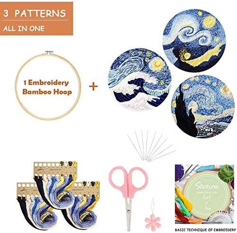 Santune 4 Pack Embroidery Kit for Beginners,Needlepoint Cross Stitch Kits for Adults,Needle Point Sets with Bee Flower Pattern Stitch Video Tutorial in Kuwait