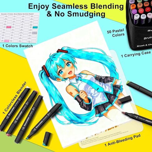 Soucolor Alcohol Markers, 131 Dual Tip Permanent Artist Art Markers for Adult Coloring, Sketching and Illustrations, with Case for Easy Storage, Alcohol Based Markers for Book Painting and Card Making in Saudi Arabia