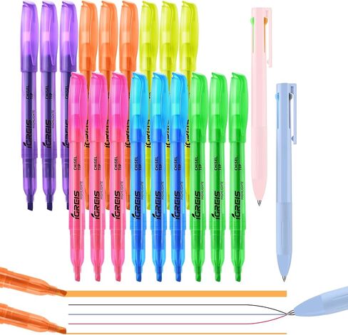 Dual Tip Aesthetic Highlighters 8 Colors and 2 Pcs 3 in 1 Multicolor Gel Pens 6 Colors Ink, Chisel & Fine Tips, No Bleed, Cute Bible Highlighters Assorted Colors for Journaling Textbook in Saudi Arabia