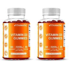 علكات Vitamatic فيتامين D3 - 5000 وحدة دولية لكل علكة - 60 علكة نباتية - طعم رائع - صحة العظام والأسنان والمزاج والمفاصل ووظيفة الجهاز المناعي in Kuwait