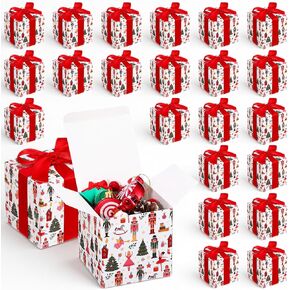 Sabary 25 Pcs Christmas Red Gift Boxes with Lids 4 x 4 x 4 Inches Candy Design Christmas Kraft Gift Boxes with Red Ribbons Small Present Box for Christmas Wedding Party Favor Birthday in Kuwait