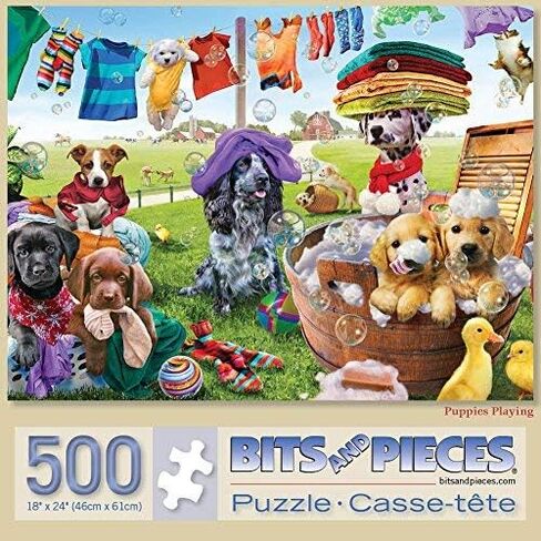 Bits and Pieces - 500 Piece Jigsaw Puzzle for Adults – ‘Puppies Playing’ 500pc Large Piece Jigsaw by Artist Adrian Chesterman - 18" x 24" in Saudi Arabia