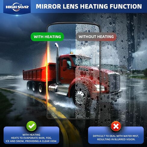 زجاج مرآة سفلي لزجاج Kenworth T680 T880 الصغير مع تسخين تذويب، الجانب العالمي للسائق/الأيسر والراكب/الأيمن in Kuwait
