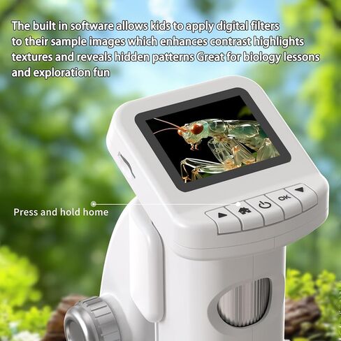 1200X Handheld Portable Microscope for Kids Digital Scope 2.0" Screen Rechargeable STEM Toy Slide Kit Pocket Science Gift for Children Ages 6-12 Students (White) in Saudi Arabia