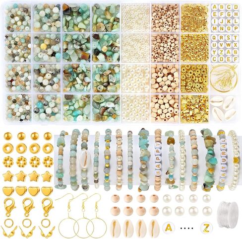 Funtopia 32 Colors Crystal Beads for Jewelry Making,1200 Pcs Natural Stone Beads Bracelet Making Kit Adults 5-8mm Irregular Crystals and Gemstones Chips for Bracelet Necklace Earring DIY Craft in Saudi Arabia