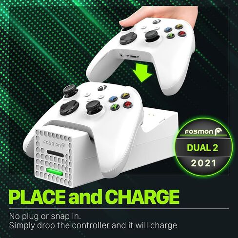 فوسمون شاحن ذراع تحكم مزدوج لجهاز Xbox One، One X، One S (فتحة مزدوجة) قاعدة شحن عالية السرعة مع 2 بطارية قابلة لاعادة الشحن - متوافقة مع وحدة تحكم اليت (ابيض) in Kuwait