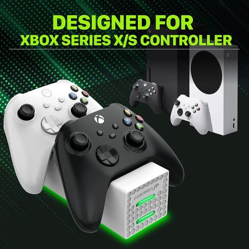 فوسمون شاحن ذراع تحكم مزدوج لجهاز Xbox One، One X، One S (فتحة مزدوجة) قاعدة شحن عالية السرعة مع 2 بطارية قابلة لاعادة الشحن - متوافقة مع وحدة تحكم اليت (ابيض) in Kuwait