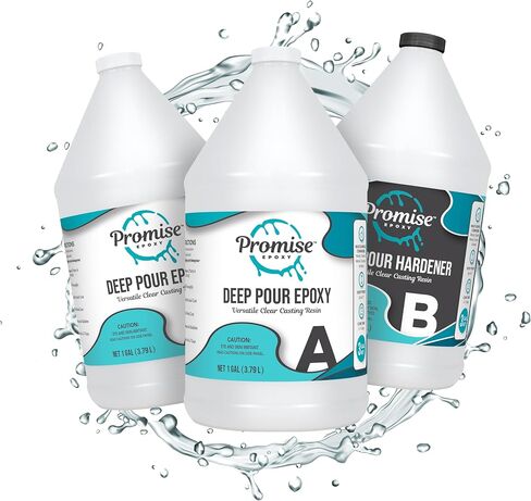 Deep Pour Epoxy Resin Promise - 3 Gallon Kit for River Tables & Artistic Castings and DIY Projects | Crystal Clear 2:1 Ratio USA-Made Resin | Low Odor | High-Gloss Finish | Up to 2" Pouring Depth in Kuwait