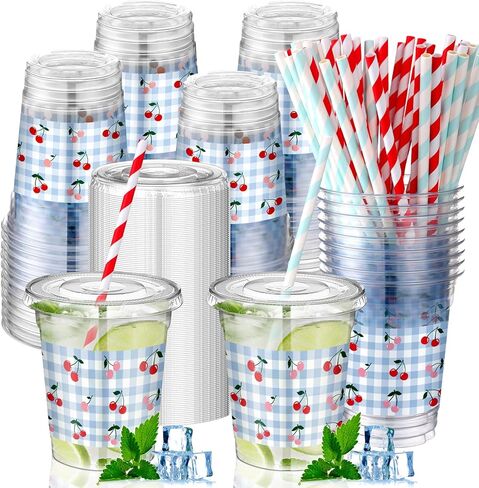 50 PCS Halloween Ghost Party Cups يمكن التخلص من البلاستيك 12 أونصة مع قش الطبقات تحت عنوان الحفلات اللوازم البلاستيكية للبلاستي in Saudi Arabia