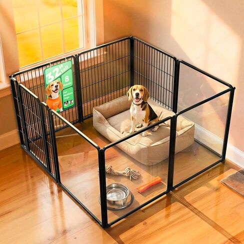 FXW Acrylic & Metal Unleashed Indoor Dog Playpen - مسرحية خالية من الإجهاد وآمنة ، وألواح أكريليك 4 بوصة 4 بوصة + 4 ألواح سلكية القلم الكلب للجرو والكلاب الصغيرة. in Kuwait