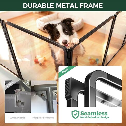 FXW Acrylic & Metal Unleashed Indoor Dog Playpen - مسرحية خالية من الإجهاد وآمنة ، وألواح أكريليك 4 بوصة 4 بوصة + 4 ألواح سلكية القلم الكلب للجرو والكلاب الصغيرة. in Kuwait