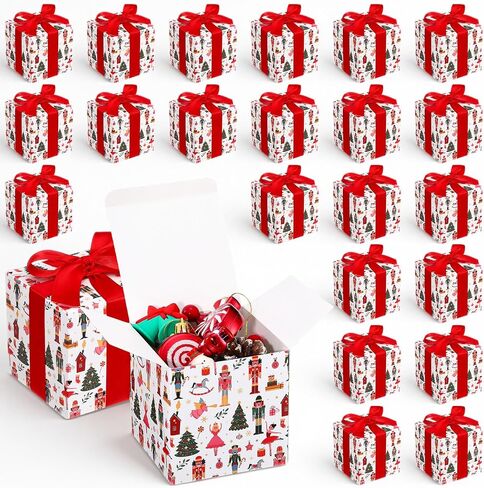 Sabary 25 Pcs Christmas Red Gift Boxes with Lids 4 x 4 x 4 Inches Candy Design Christmas Kraft Gift Boxes with Red Ribbons Small Present Box for Christmas Wedding Party Favor Birthday in Kuwait