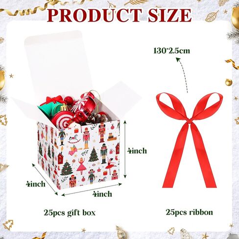 Sabary 25 Pcs Christmas Red Gift Boxes with Lids 4 x 4 x 4 Inches Candy Design Christmas Kraft Gift Boxes with Red Ribbons Small Present Box for Christmas Wedding Party Favor Birthday in Kuwait