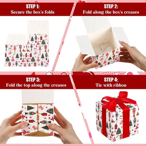 Sabary 25 Pcs Christmas Red Gift Boxes with Lids 4 x 4 x 4 Inches Candy Design Christmas Kraft Gift Boxes with Red Ribbons Small Present Box for Christmas Wedding Party Favor Birthday in Kuwait