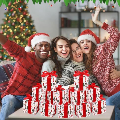 Sabary 25 Pcs Christmas Red Gift Boxes with Lids 4 x 4 x 4 Inches Candy Design Christmas Kraft Gift Boxes with Red Ribbons Small Present Box for Christmas Wedding Party Favor Birthday in Kuwait