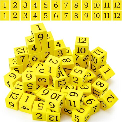 50 Pcs Foam Numbered Dice Number Foam Dice 0.75 Inch Soft Foam Cubes for Kids Math Educational and Learning Activities Preschool Early Development Party Gift, Yellow Numbers 1-6 and Blue Numbers 7-12 in Saudi Arabia