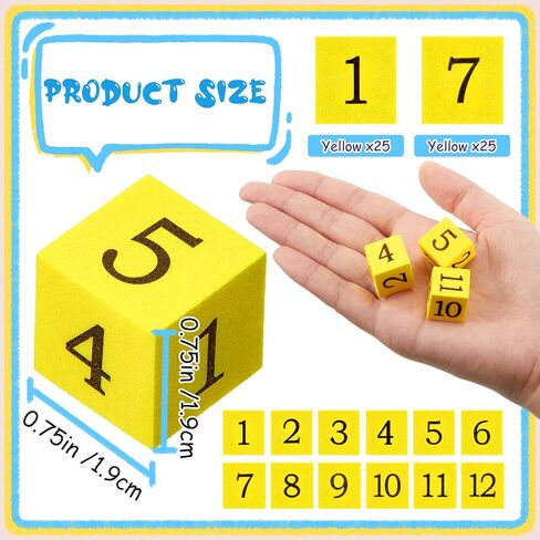 50 Pcs Foam Numbered Dice Number Foam Dice 0.75 Inch Soft Foam Cubes for Kids Math Educational and Learning Activities Preschool Early Development Party Gift, Yellow Numbers 1-6 and Blue Numbers 7-12 in Saudi Arabia