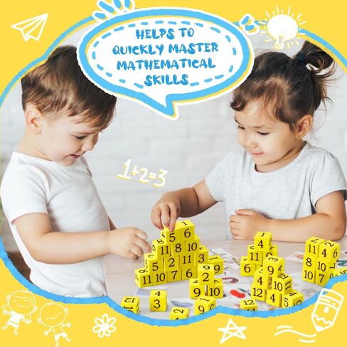50 Pcs Foam Numbered Dice Number Foam Dice 0.75 Inch Soft Foam Cubes for Kids Math Educational and Learning Activities Preschool Early Development Party Gift, Yellow Numbers 1-6 and Blue Numbers 7-12 in Saudi Arabia