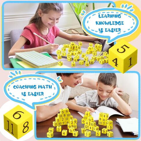 50 Pcs Foam Numbered Dice Number Foam Dice 0.75 Inch Soft Foam Cubes for Kids Math Educational and Learning Activities Preschool Early Development Party Gift, Yellow Numbers 1-6 and Blue Numbers 7-12 in Saudi Arabia