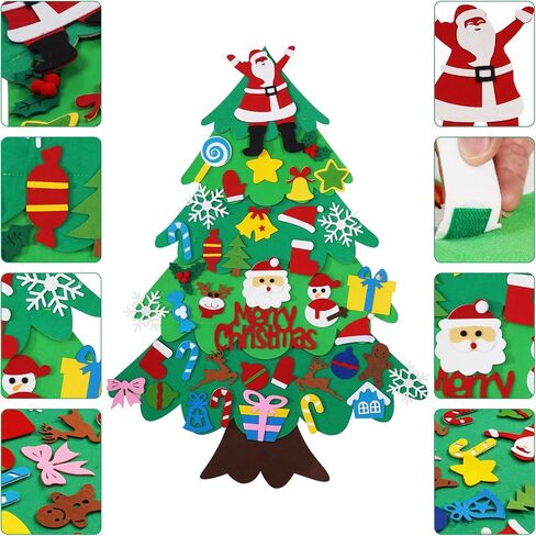 3ft DIY شعرت شجرة عيد الميلاد للأطفال ، زينة عيد الميلاد الداخلية مع أضواء السلسلة ، 38 PCS جدار الزخارف المعلقة in Kuwait