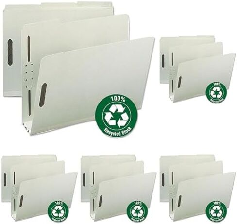 Smead 100% Recycled Pressboard Fastener File Folder, 2 Fasteners, 1/3-Cut Tab, 3" Expansion, Letter Size, Gray/Green, 25 per Box (15005) in Saudi Arabia