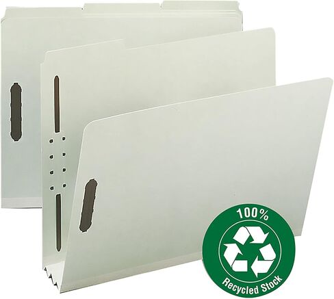 Smead 100% Recycled Pressboard Fastener File Folder, 2 Fasteners, 1/3-Cut Tab, 3" Expansion, Letter Size, Gray/Green, 25 per Box (15005) in Saudi Arabia